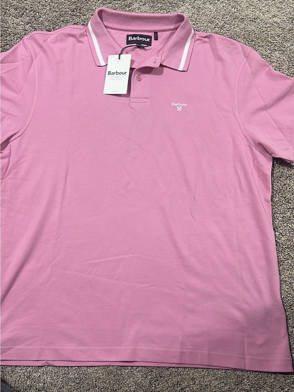 Barbour Men's Pink Polo with White-Trim Collar